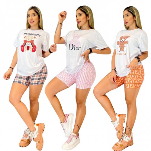 Slim Fit Fashion Women's Printed Short Sleeve Two Piece Set