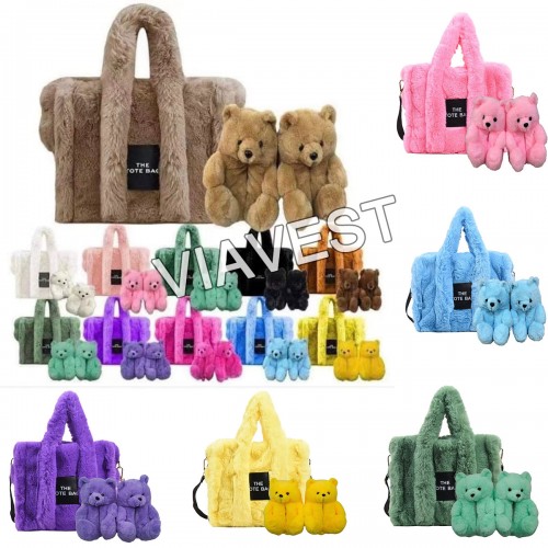 A Set Bear House Shoes and Plush Tote bag