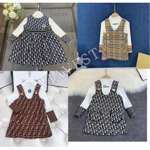 Wholesale children's long sleeved skirt sets  without tag Free shipping Size:2T-12T