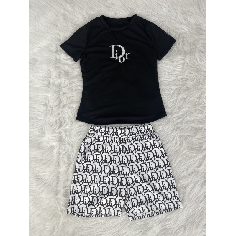 Letter embroidered top  Shorts casual two-piece set 