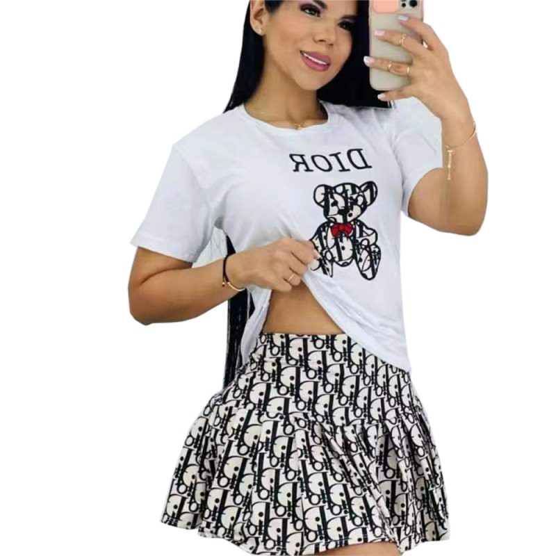 T-shirt pleated short skirt two-piece set 